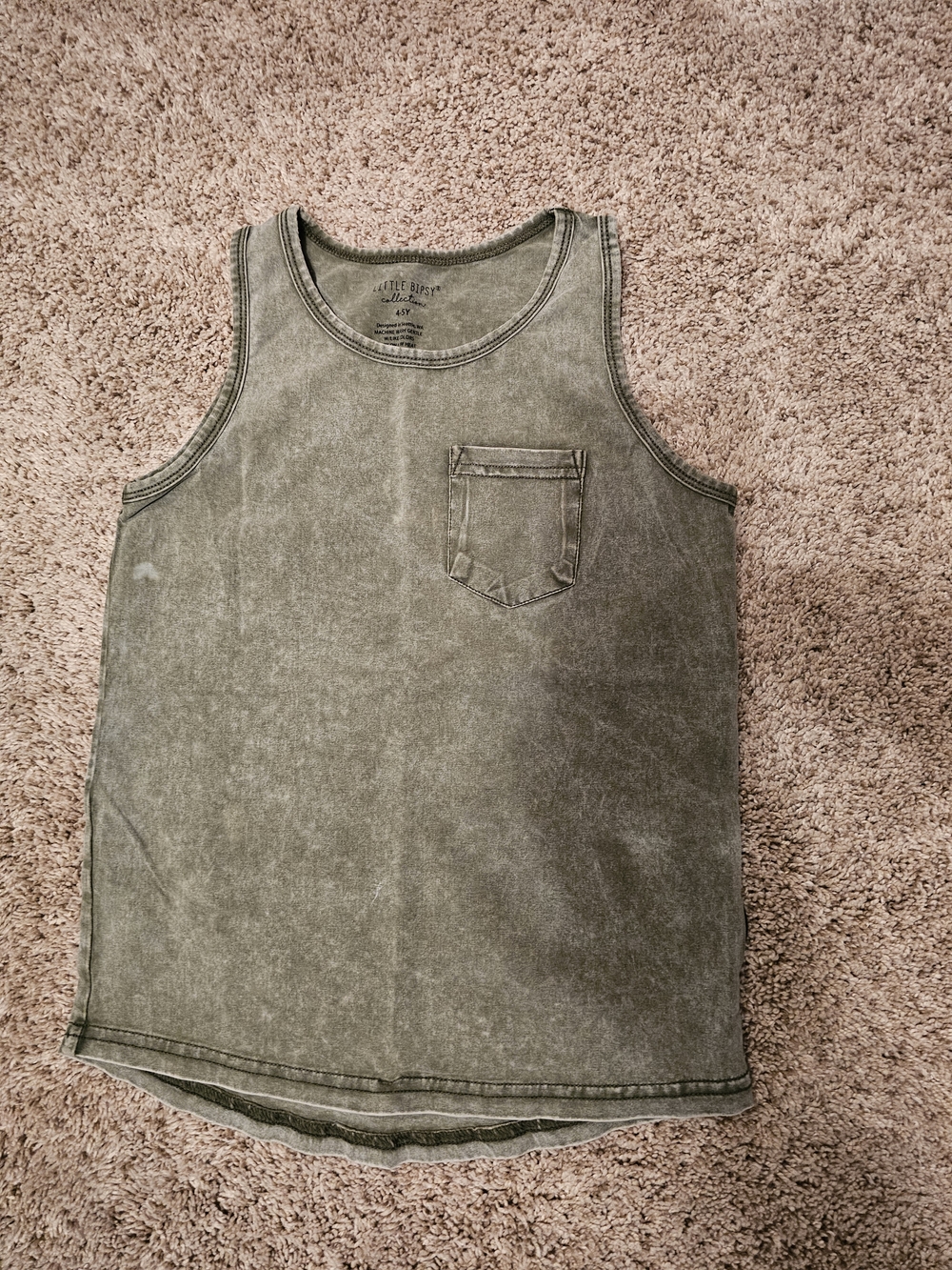 Little Bipsy Olive Green Boys' Tank Top with Chest Pocket